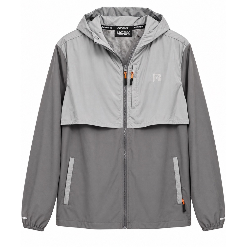 Reprimo Flight Windbreaker Jacket Mens XL Gray Hooded Reflective Running